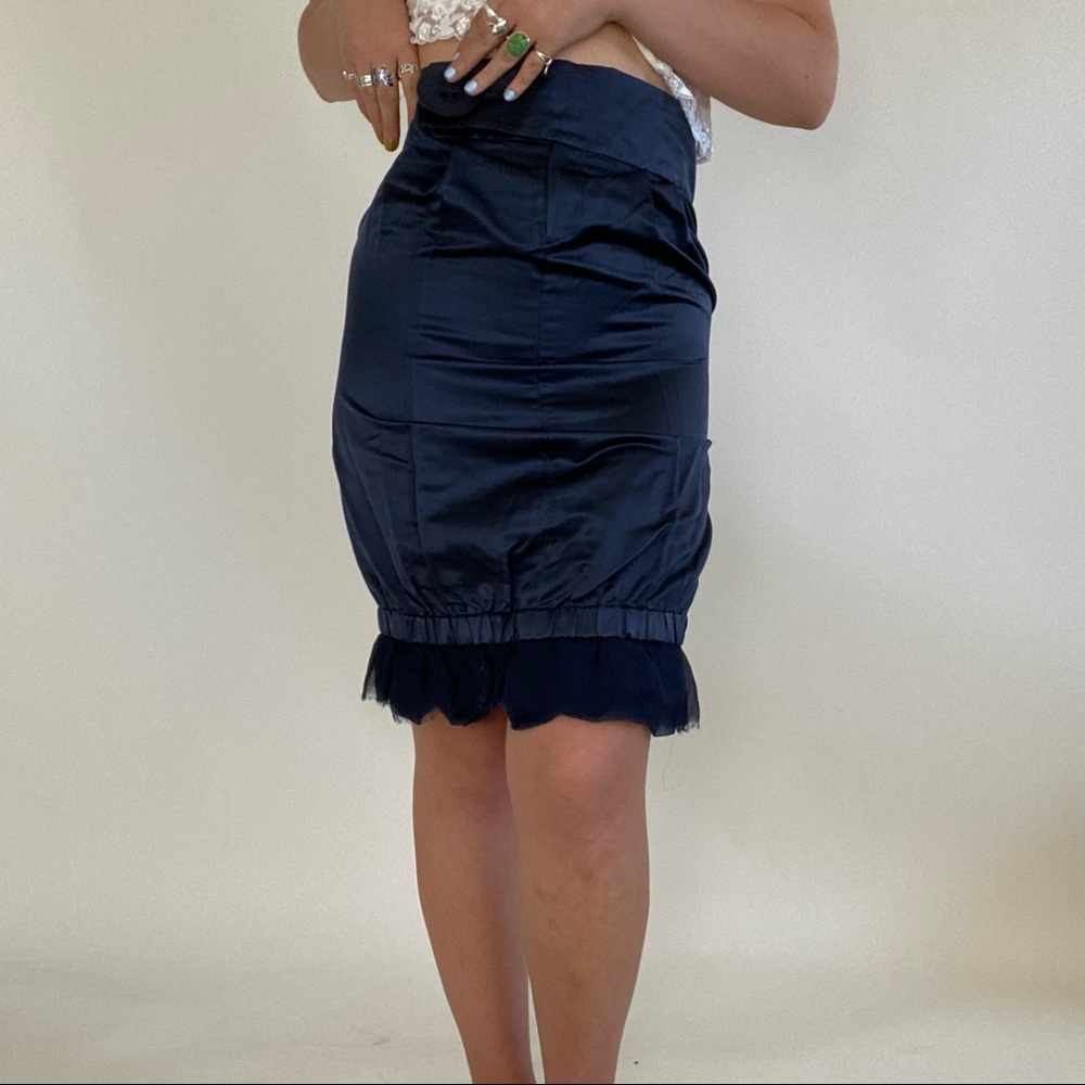 Early 2000’s shiny silky navy blue mini skirt